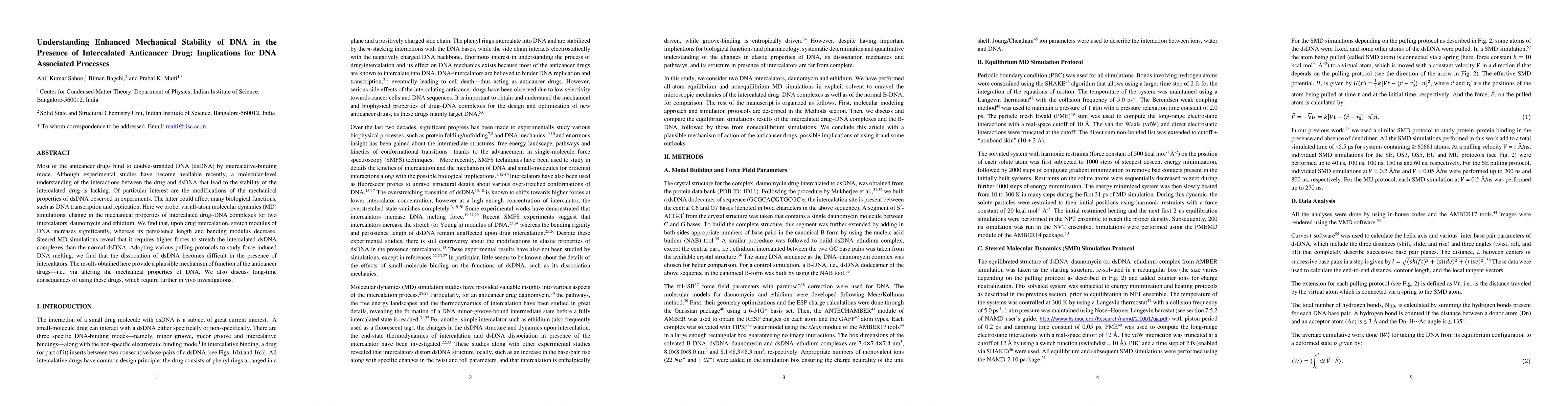 Thumbnail for Understanding Enhanced Mechanical Stability of DNA in the Presence of
  Intercalated Anticancer Drug: Implications for DNA Associated Processes