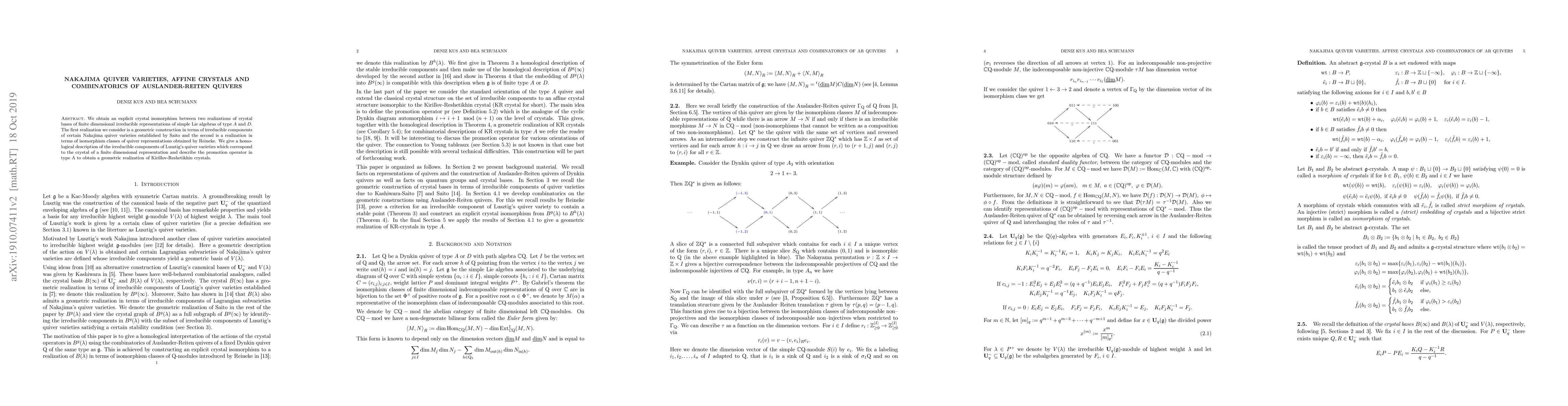 Thumbnail for Nakajima quiver varieties, affine crystals and combinatorics of
  Auslander-Reiten quivers