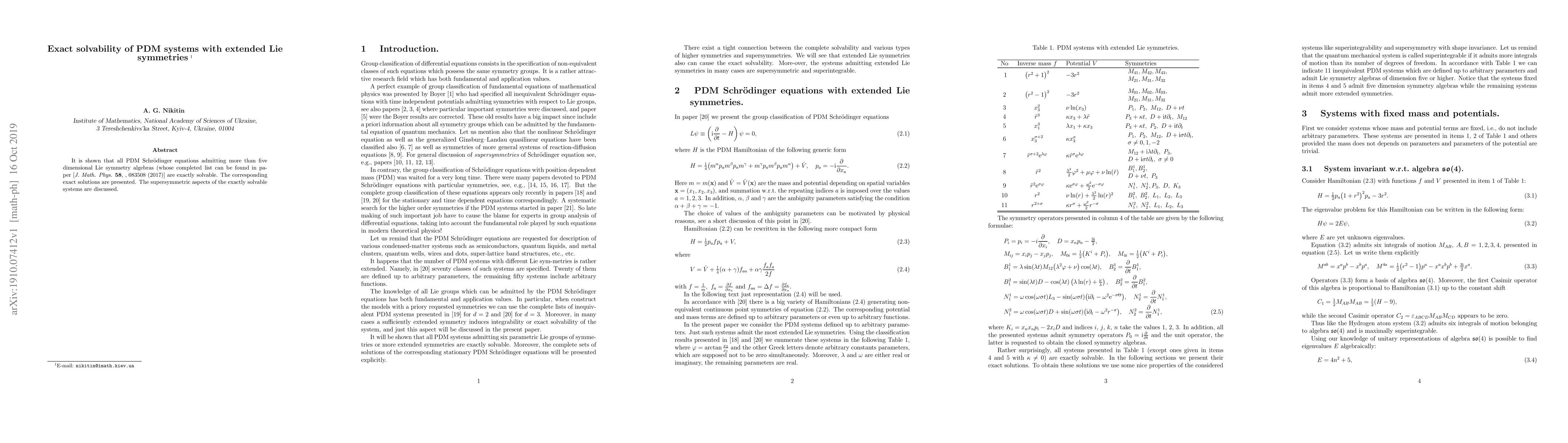 Thumbnail for Exact solvability of PDM systems with extended Lie symmetries