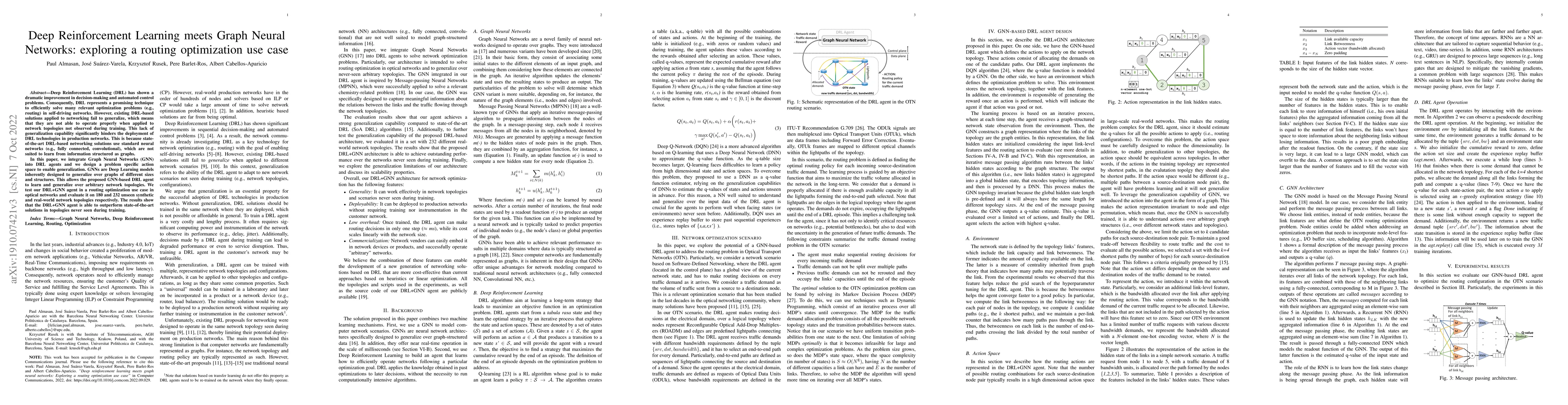 Thumbnail for Deep Reinforcement Learning meets Graph Neural Networks: exploring a
  routing optimization use case