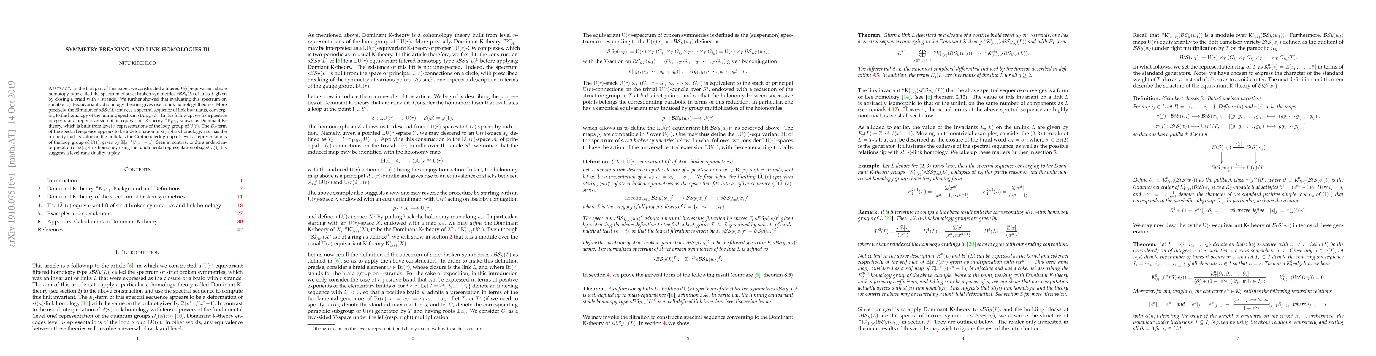 Thumbnail for Symmetry Breaking and Link Homologies III