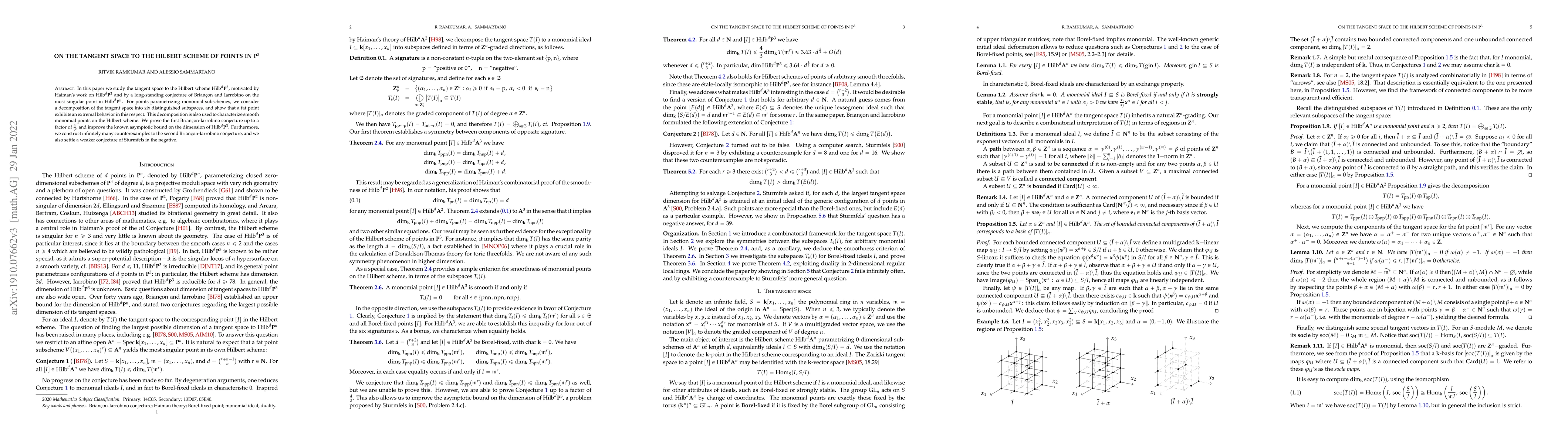 Thumbnail for On the tangent space to the Hilbert scheme of points in P3