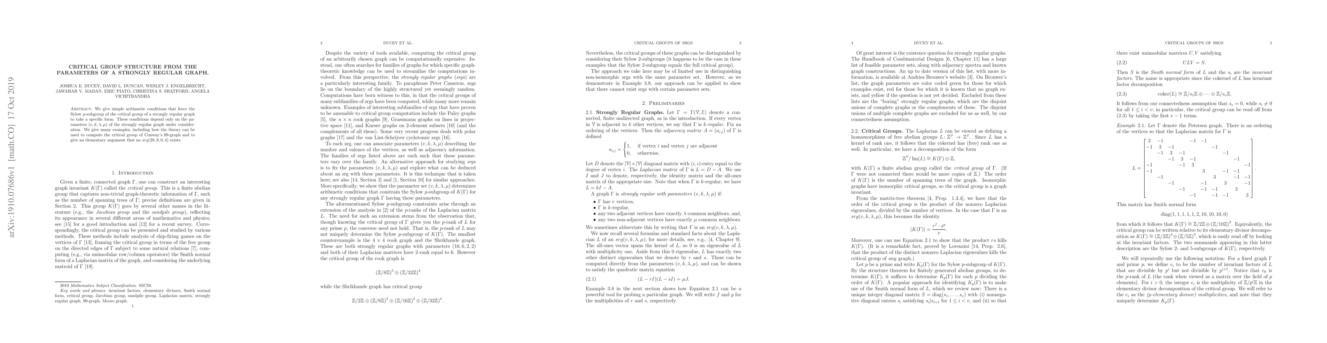 Thumbnail for Critical group structure from the parameters of a strongly regular graph