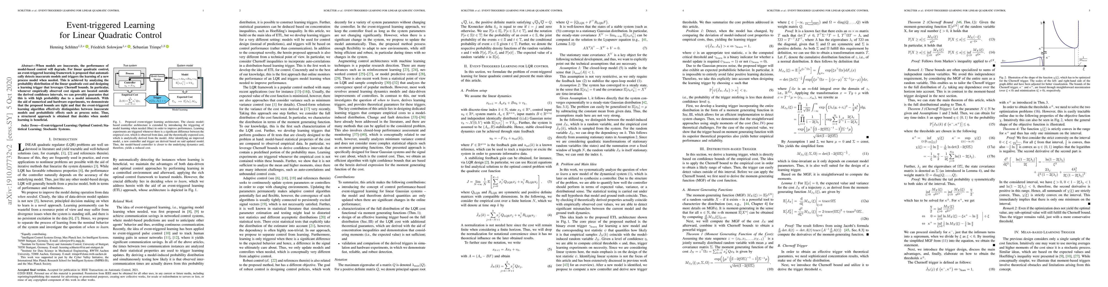 Thumbnail for Event-triggered Learning for Linear Quadratic Control