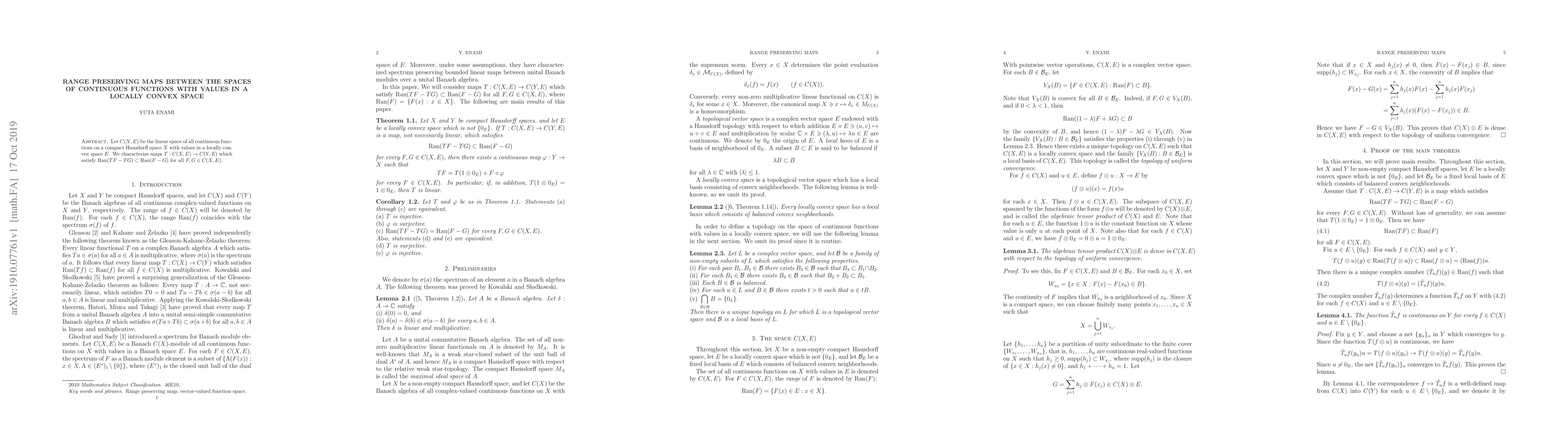 Thumbnail for Range preserving maps between the spaces of continuous functions with
  values in a locally convex space