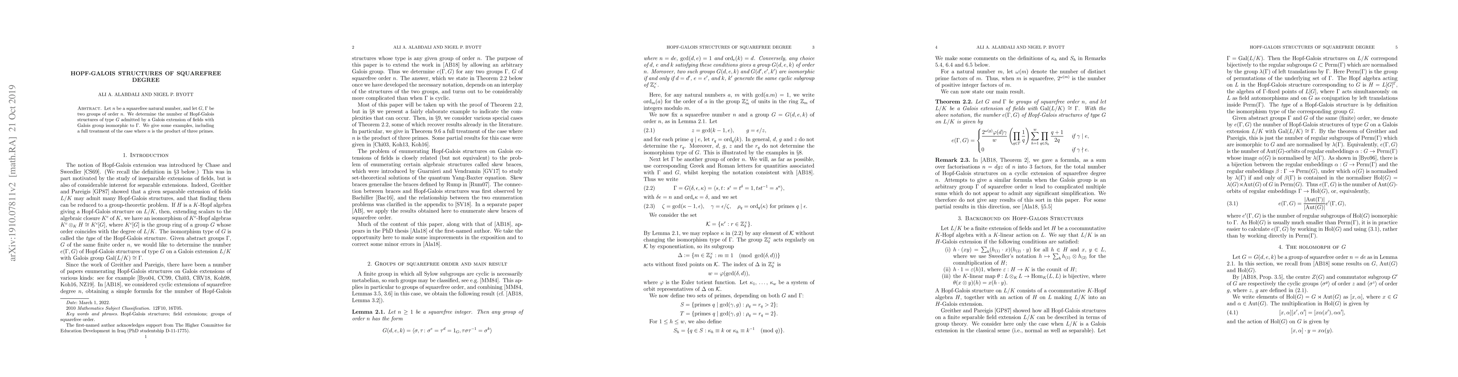 Thumbnail for Hopf-Galois Structures of Squarefree Degree