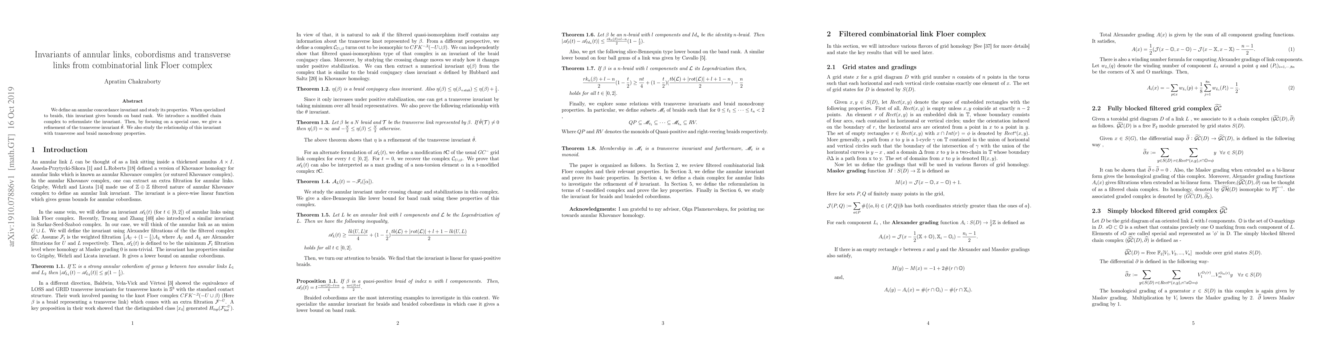 Thumbnail for Invariants of annular links, cobordisms and transverse links from
  combinatorial link Floer complex