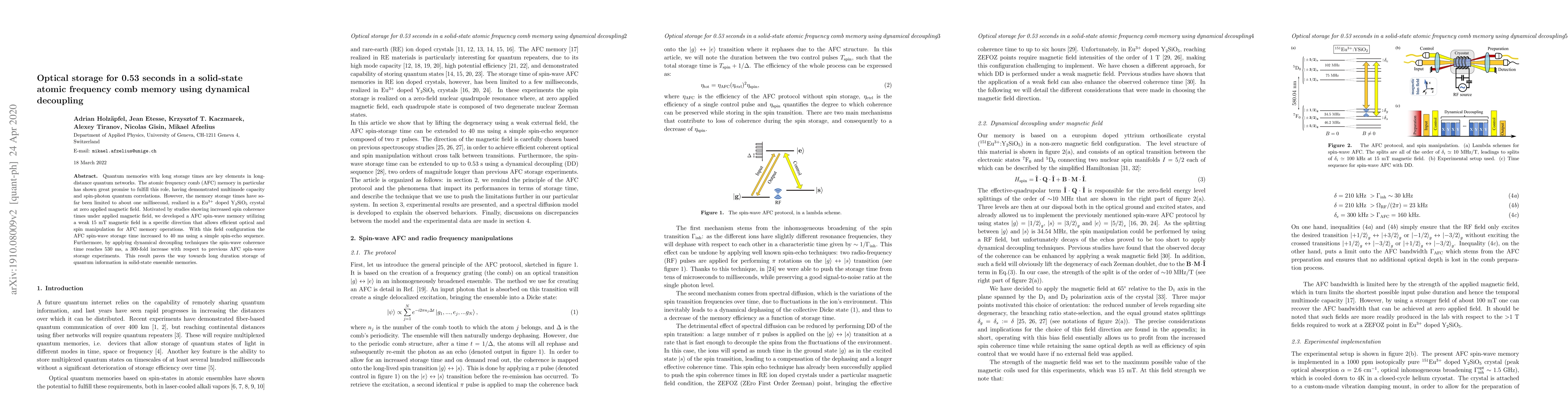 Thumbnail for Optical storage for 0.53 seconds in a solid-state atomic frequency comb
  memory using dynamical decoupling
