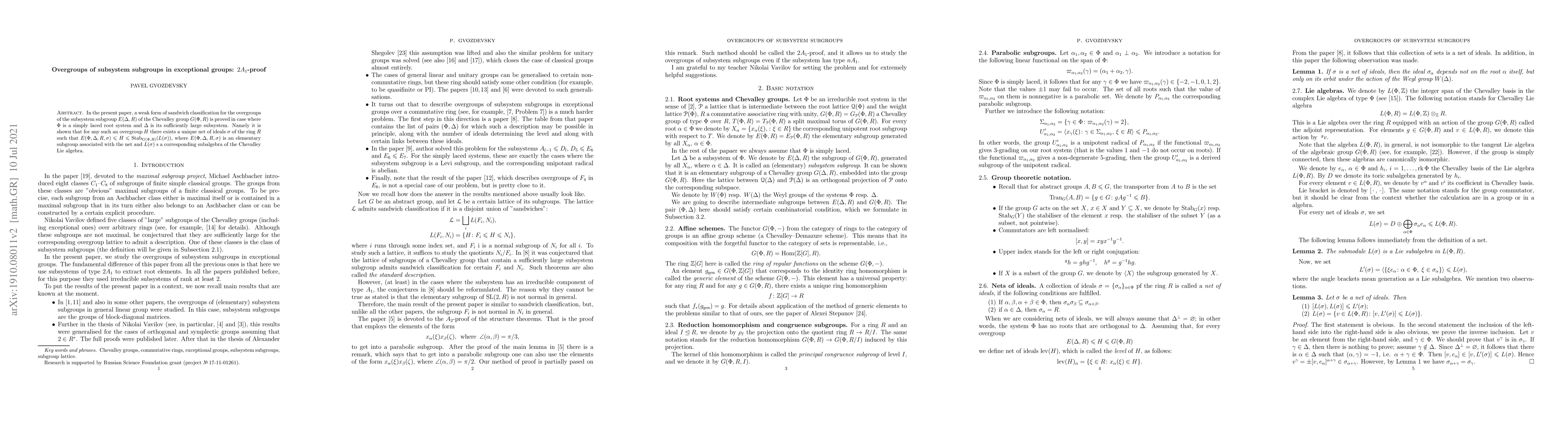 Thumbnail for Overgroups of subsystem subgroups in exceptional groups: 2A1-proof