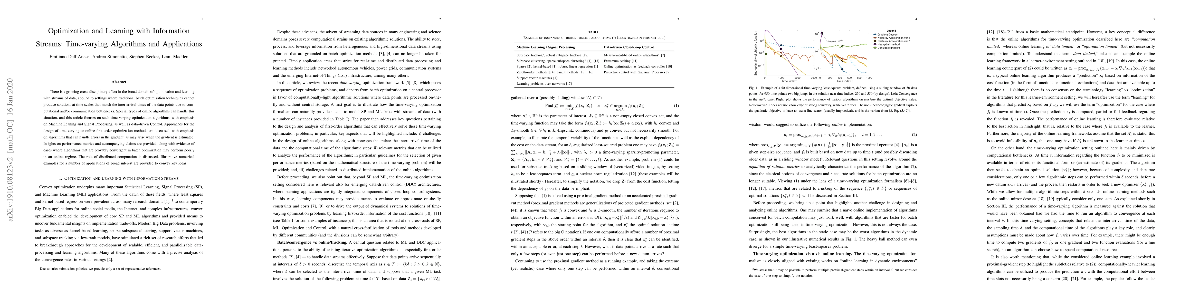 Thumbnail for Optimization and Learning with Information Streams: Time-varying
  Algorithms and Applications