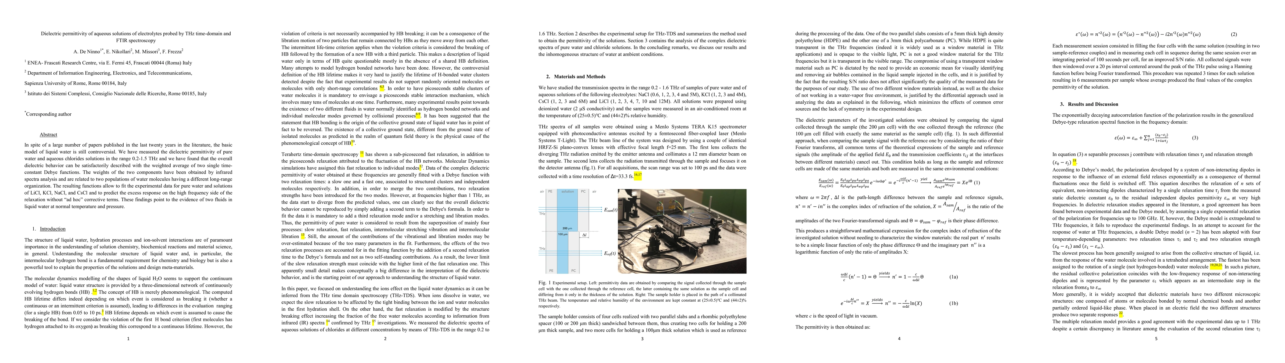 Thumbnail for Dielectric permittivity of aqueous solutions of electrolytes probed by
  THz time-domain and FTIR spectroscopy