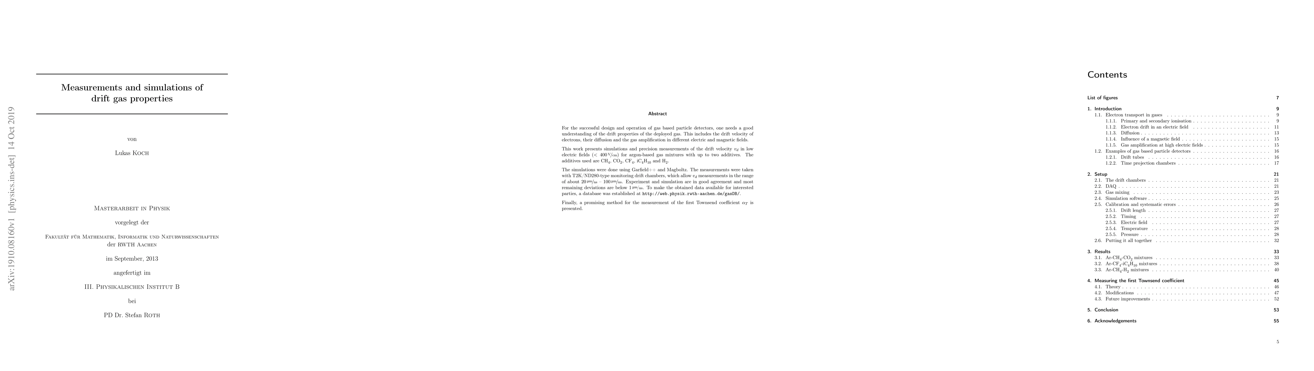 Thumbnail for Measurements and simulations of drift gas properties