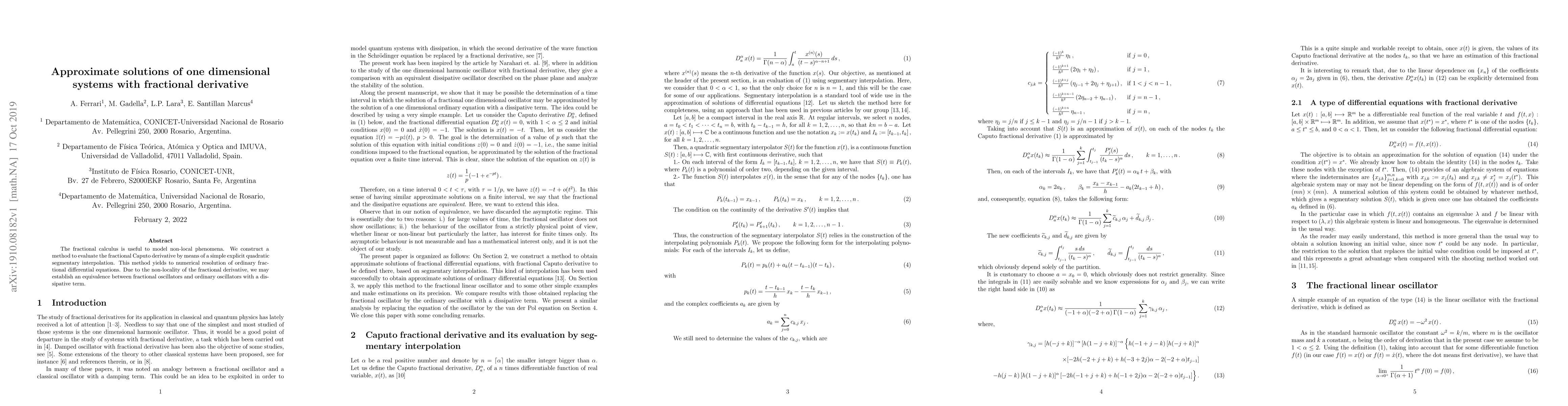 Thumbnail for Approximate solutions of one dimensional systems with fractional
  derivative