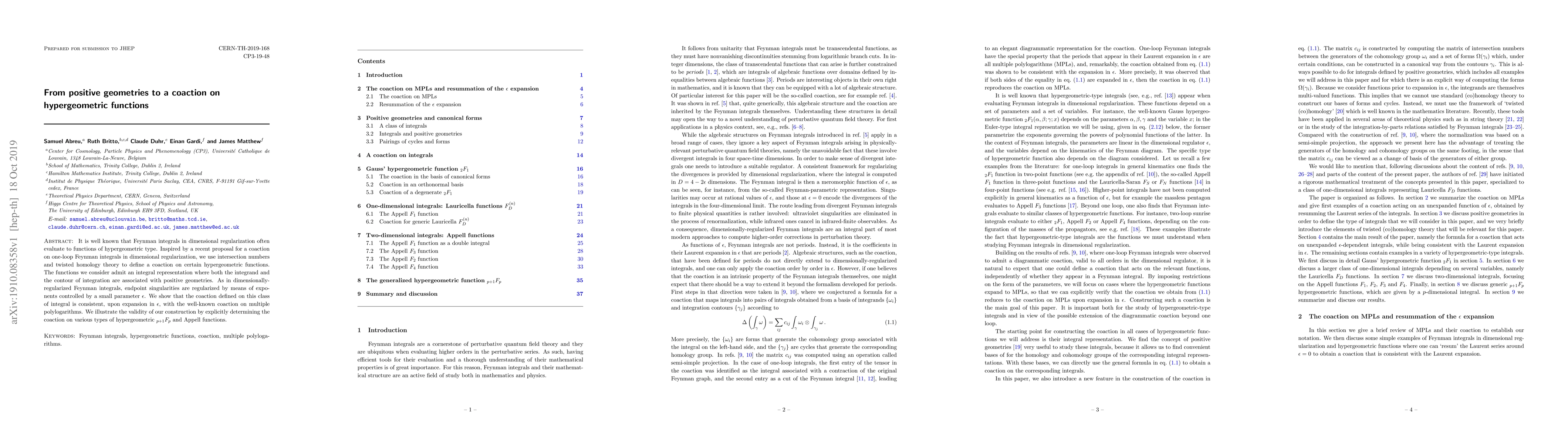 Thumbnail for From positive geometries to a coaction on hypergeometric functions