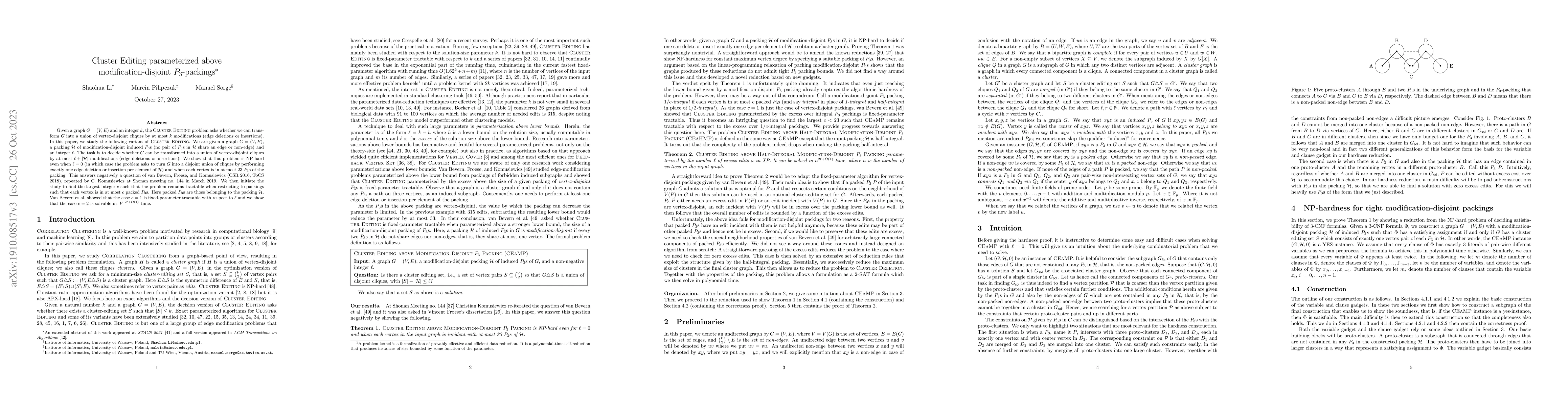 Thumbnail for Cluster Editing parameterized above modification-disjoint $P_3$-packings