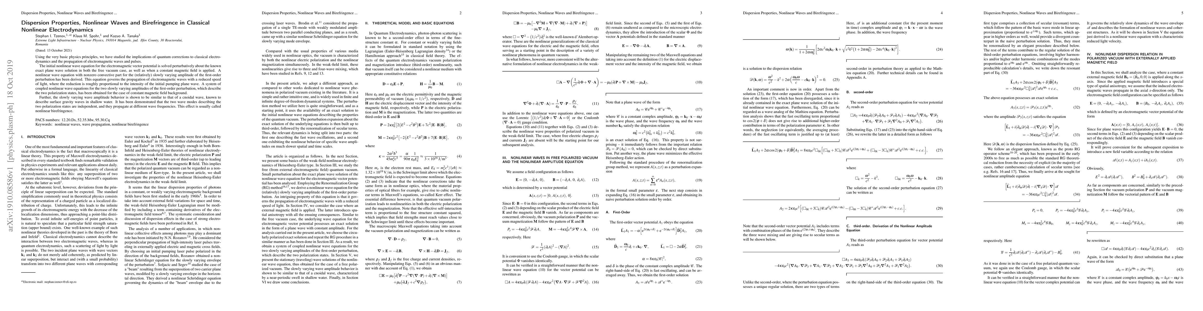 Thumbnail for Dispersion Properties, Nonlinear Waves and Birefringence in Classical
  Nonlinear Electrodynamics