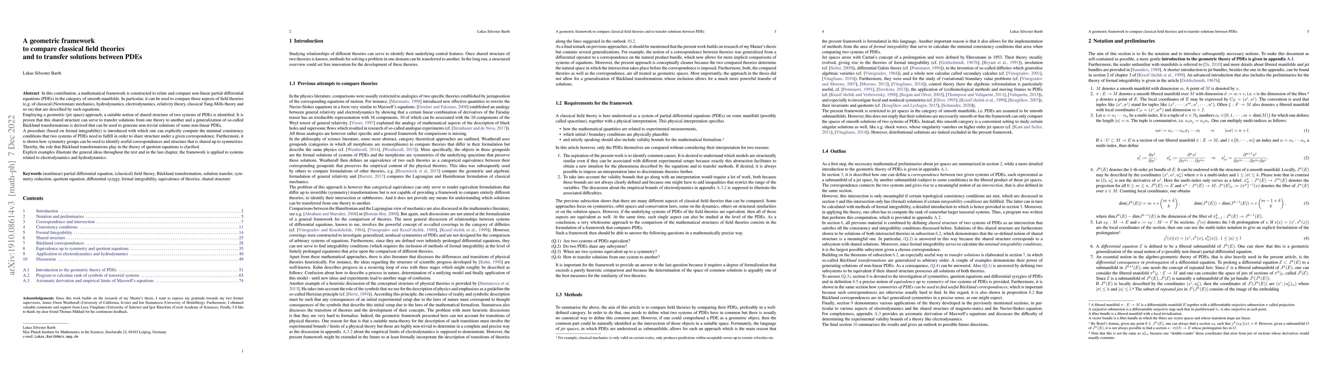 Thumbnail for A geometric framework to compare classical field theories and to
  transfer solutions between PDEs