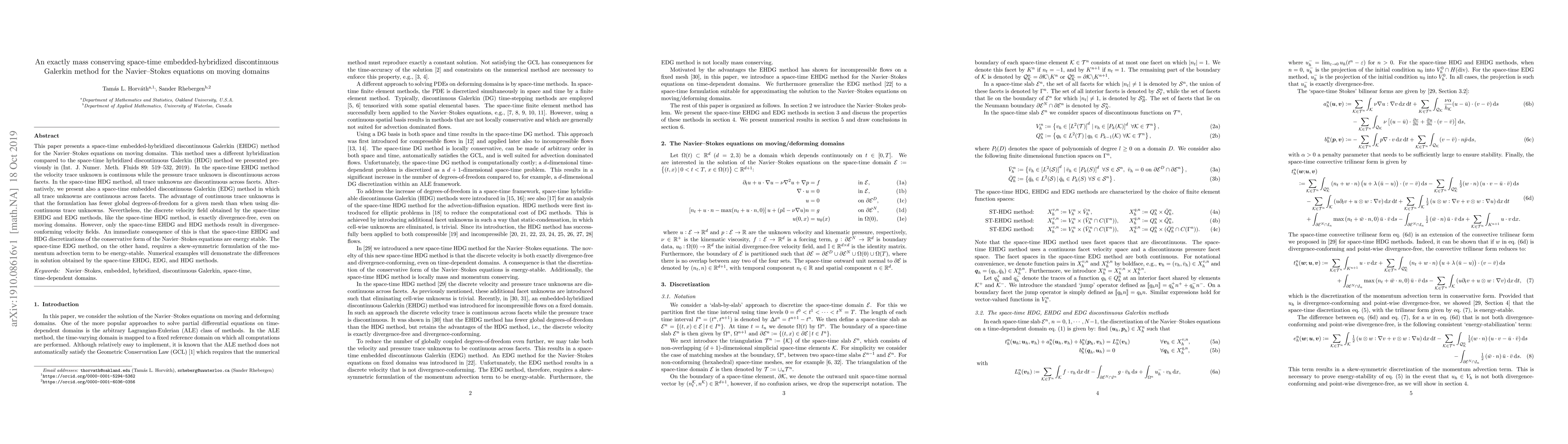 Thumbnail for An exactly mass conserving space-time embedded-hybridized discontinuous
  Galerkin method for the Navier-Stokes equations on moving domains