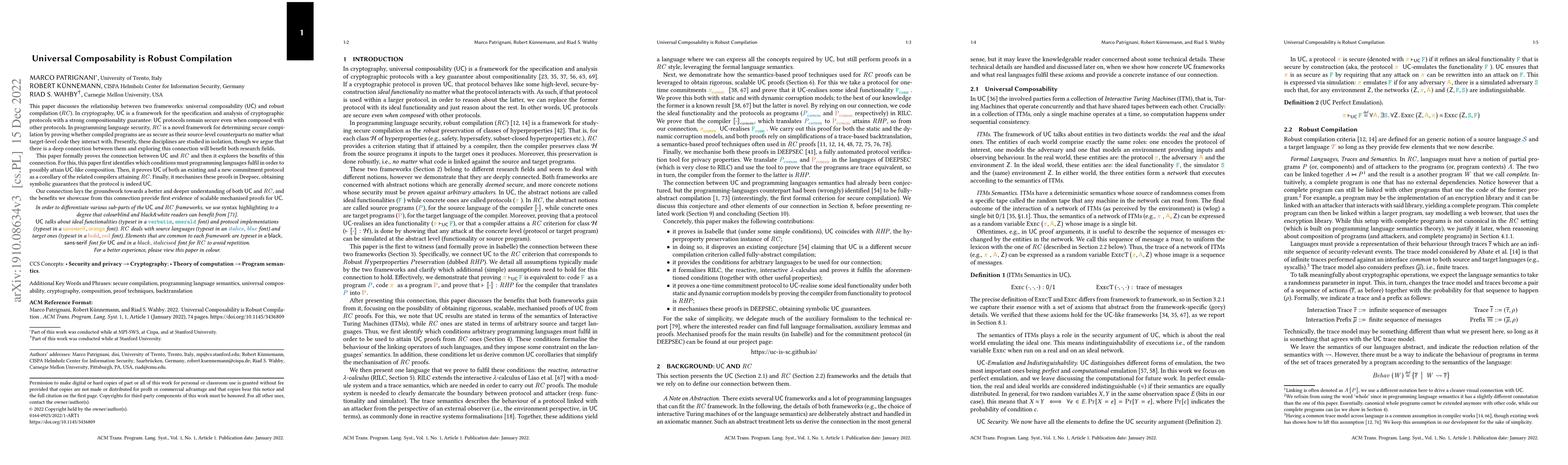 Thumbnail for Universal Composability is Robust Compilation