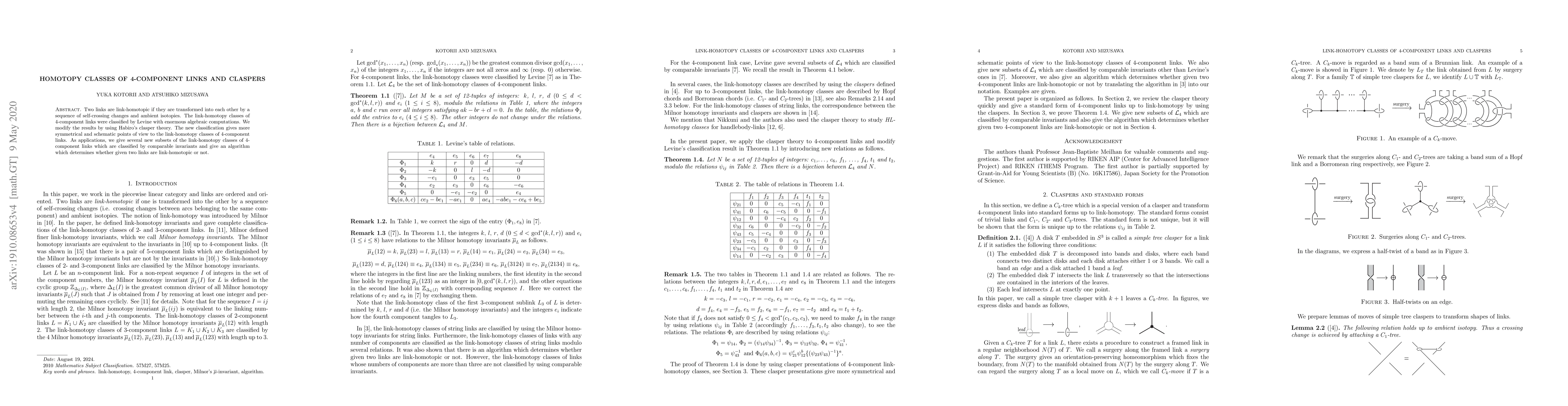 Thumbnail for Link-homotopy classes of 4-component links and claspers
