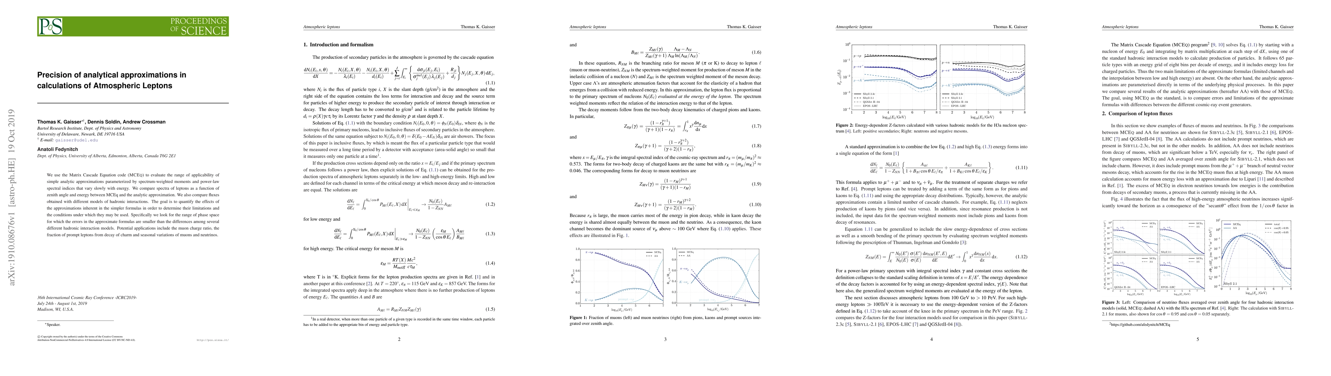 Thumbnail for Precision of analytical approximations in calculations of Atmospheric
  Leptons
