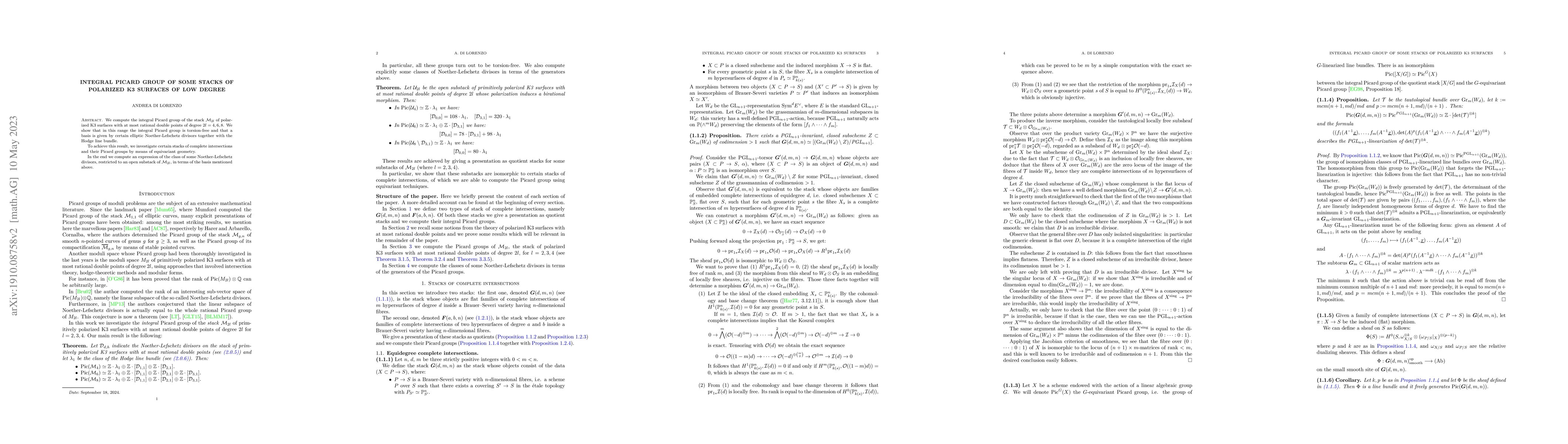 Thumbnail for Integral Picard group of some stacks of polarized K3 surfaces of low
  degree