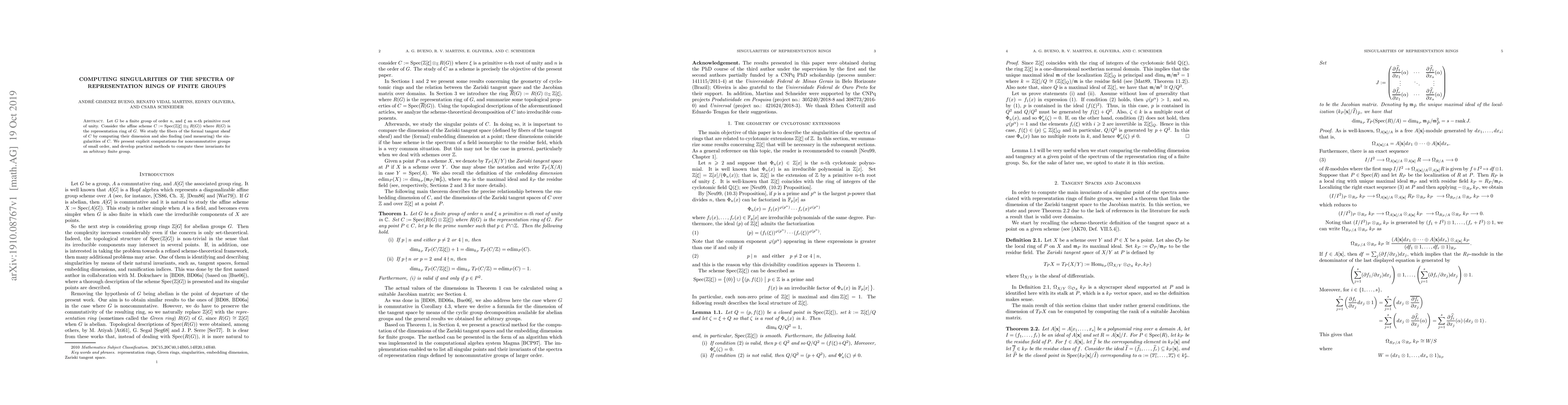 Thumbnail for Computing singularities of the spectra of representation rings of finite
  groups