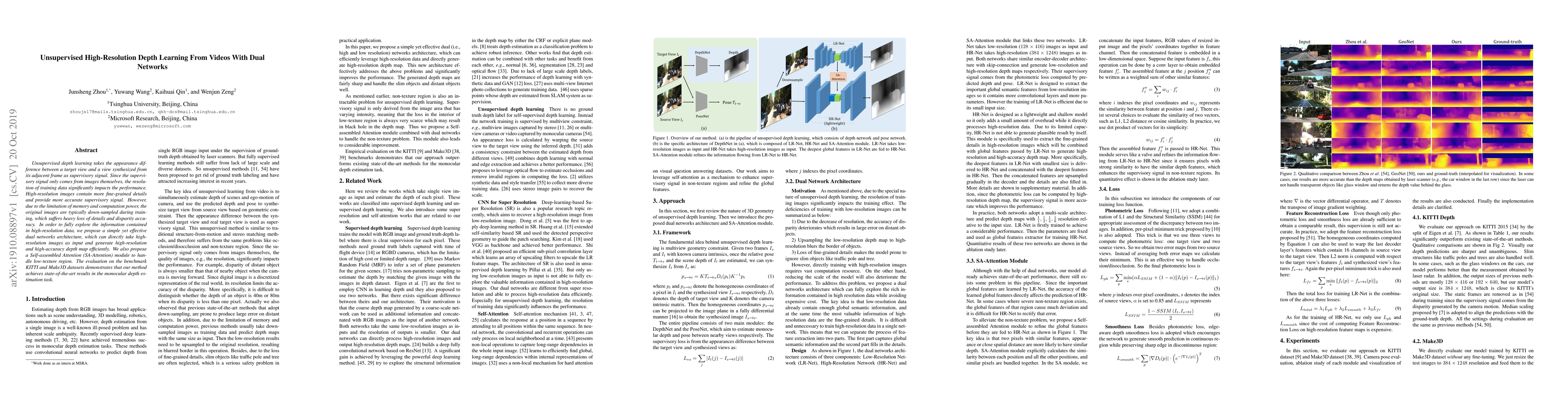Thumbnail for Unsupervised High-Resolution Depth Learning From Videos With Dual
  Networks