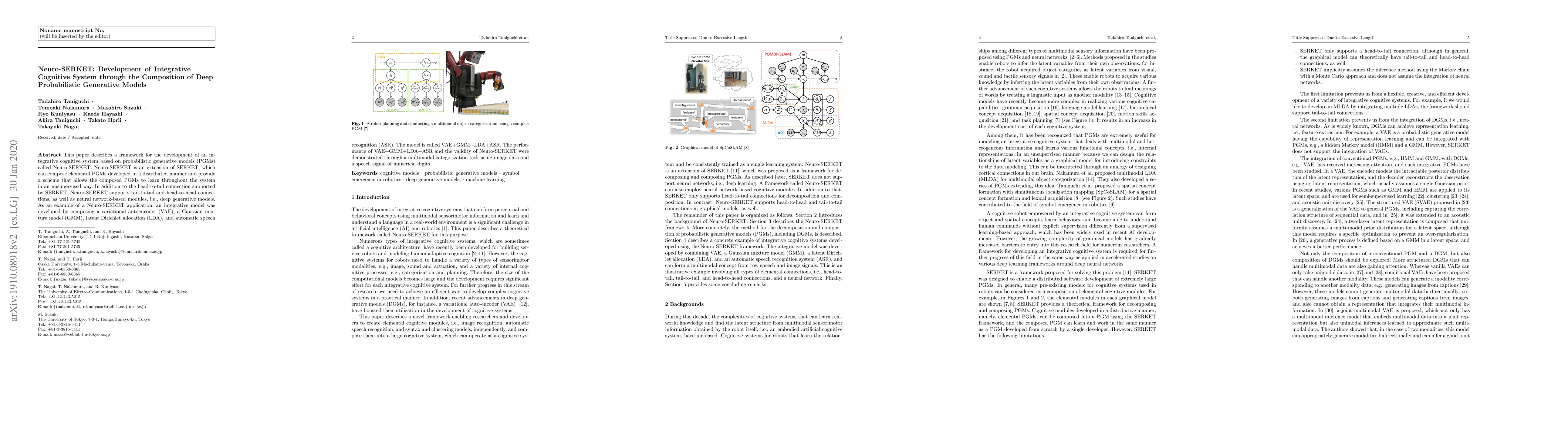 Thumbnail for Neuro-SERKET: Development of Integrative Cognitive System through the
  Composition of Deep Probabilistic Generative Models