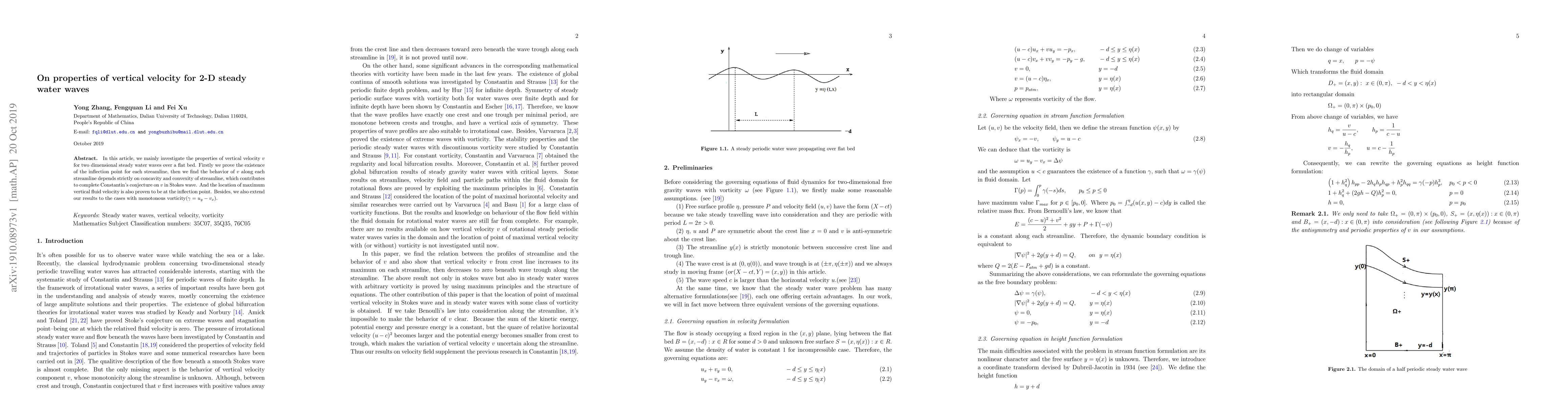 Thumbnail for On properties of vertical velocity for 2-D steady water waves