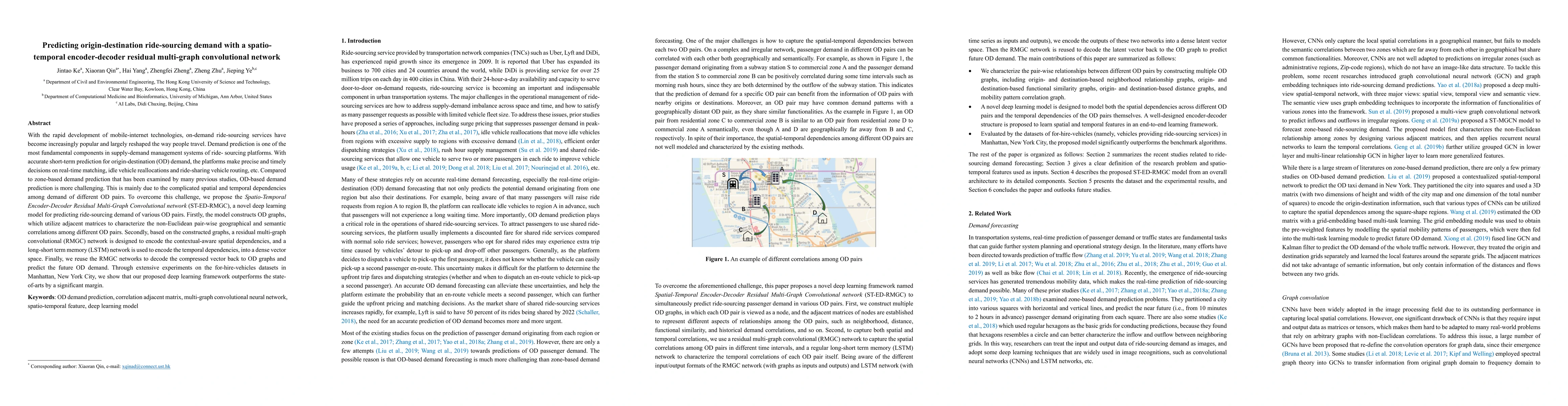 Thumbnail for Predicting origin-destination ride-sourcing demand with a
  spatio-temporal encoder-decoder residual multi-graph convolutional network