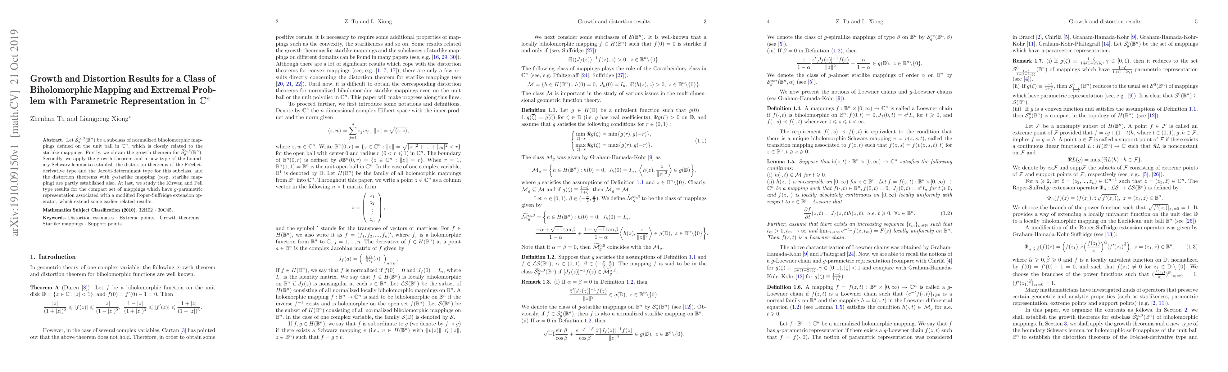 Thumbnail for Growth and Distortion Results for a Class of Biholomorphic Mapping and
  Extremal Problem with Parametric Representation in $\mathbb{C}^n$