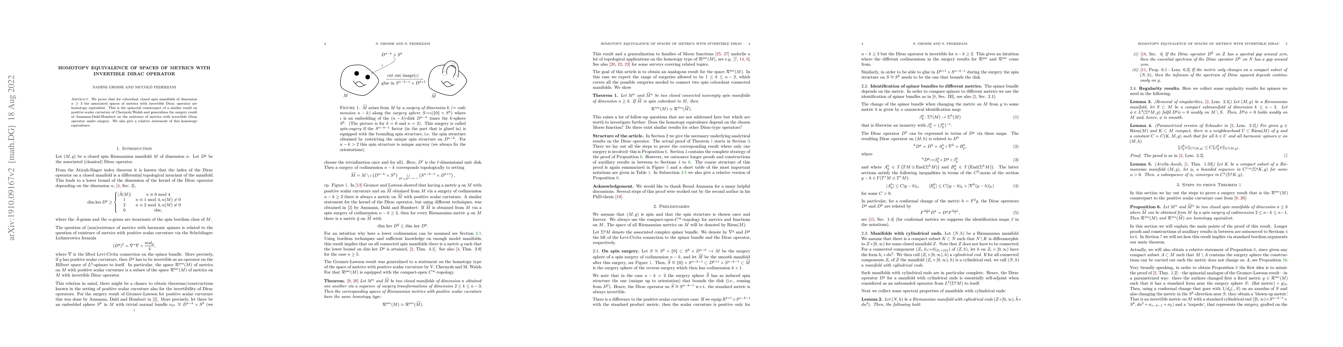 Thumbnail for Homotopy equivalence of spaces of metrics with invertible Dirac operator