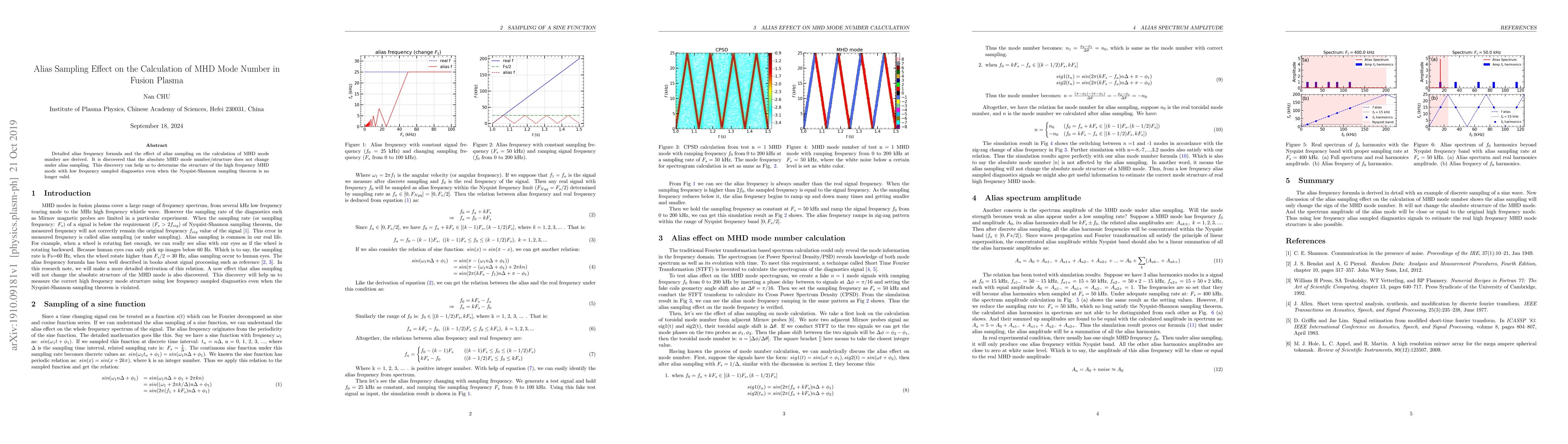 Thumbnail for Alias Sampling Effect on the Calculation of MHD Mode Number in Fusion
  Plasma