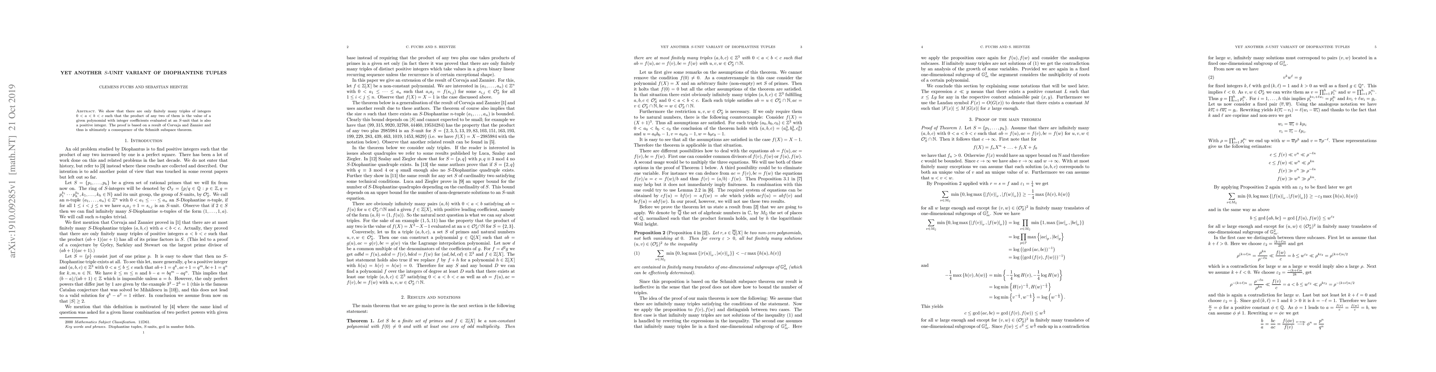 Thumbnail for Yet another $S$-unit variant of Diophantine tuples