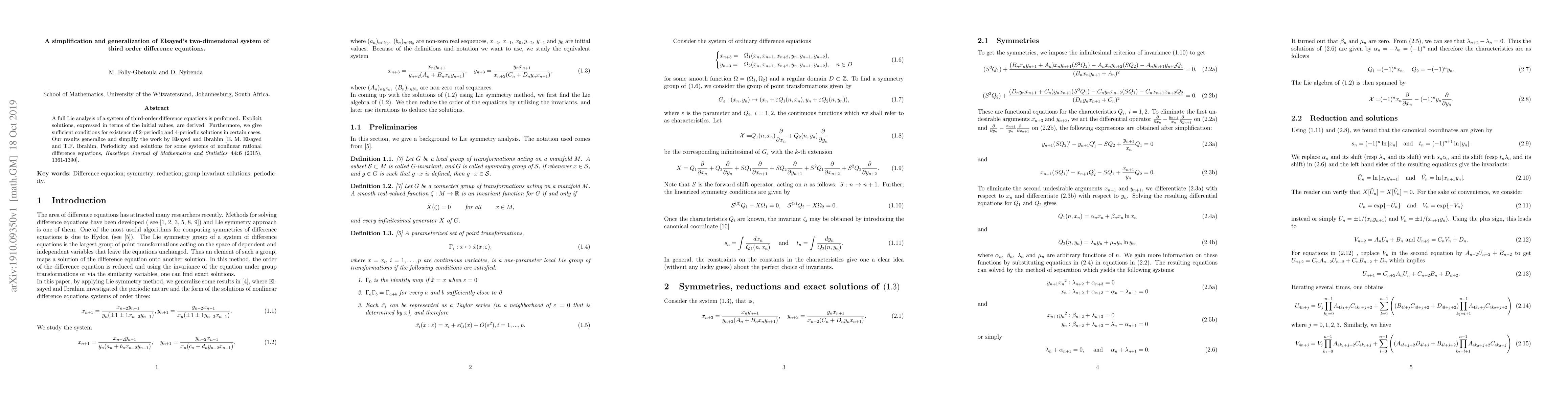 Thumbnail for A simplification and generalization of Elsayed's two-dimensional system
  of third order difference equations
