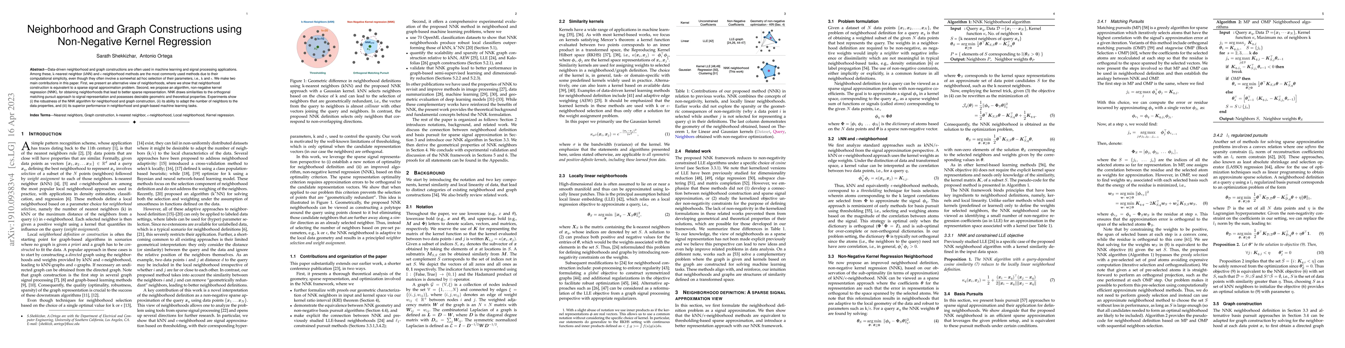 Thumbnail for Neighborhood and Graph Constructions using Non-Negative Kernel
  Regression