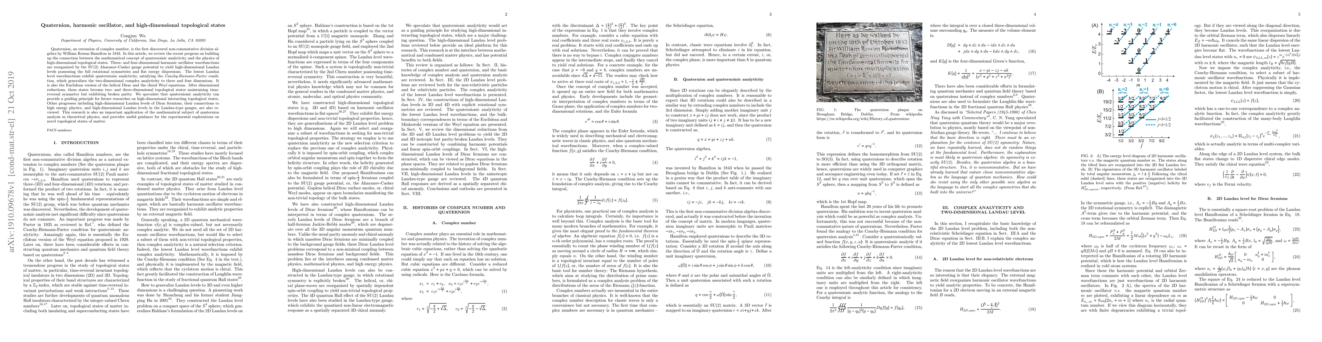 Thumbnail for Quaternion, harmonic oscillator, and high-dimensional topological states
