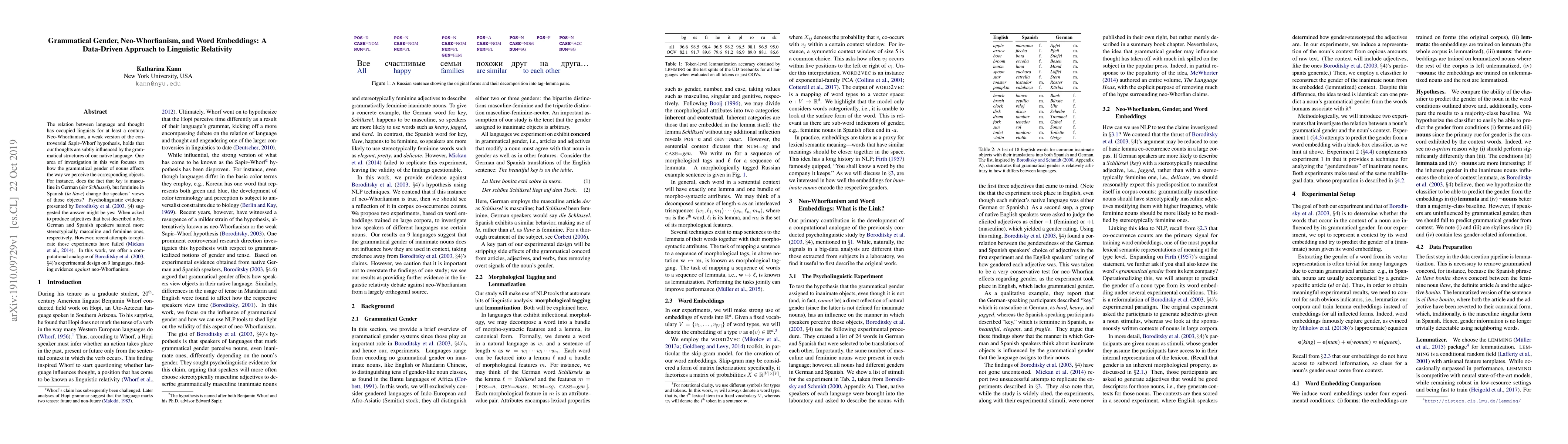 Thumbnail for Grammatical Gender, Neo-Whorfianism, and Word Embeddings: A Data-Driven
  Approach to Linguistic Relativity