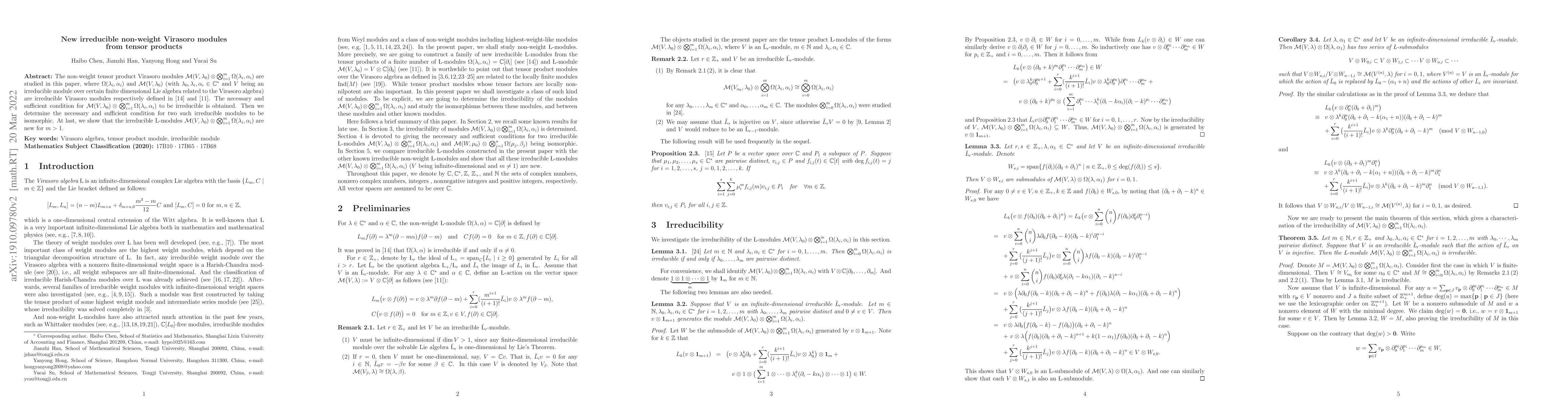 Thumbnail for New irreducible non-weight Virasoro modules from tensor products