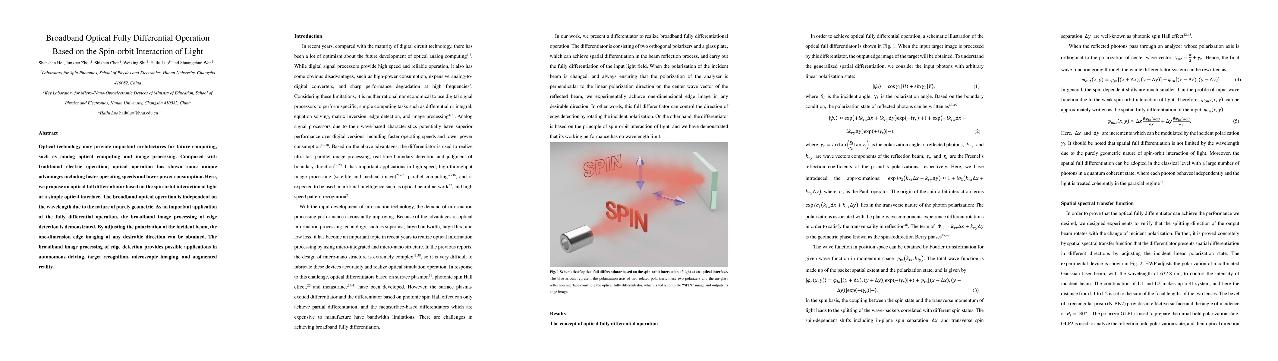 Thumbnail for Broadband Optical Fully Differential Operation Based on the Spin-orbit
  Interaction of Light