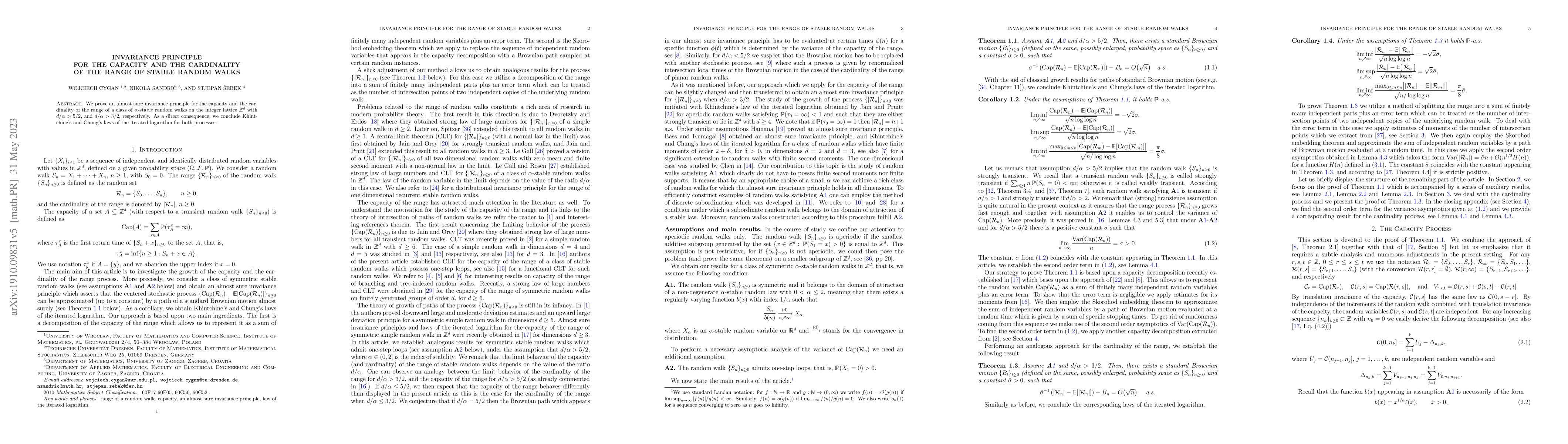 Thumbnail for Invariance principle for the capacity and the cardinality of the range
  of stable random walks