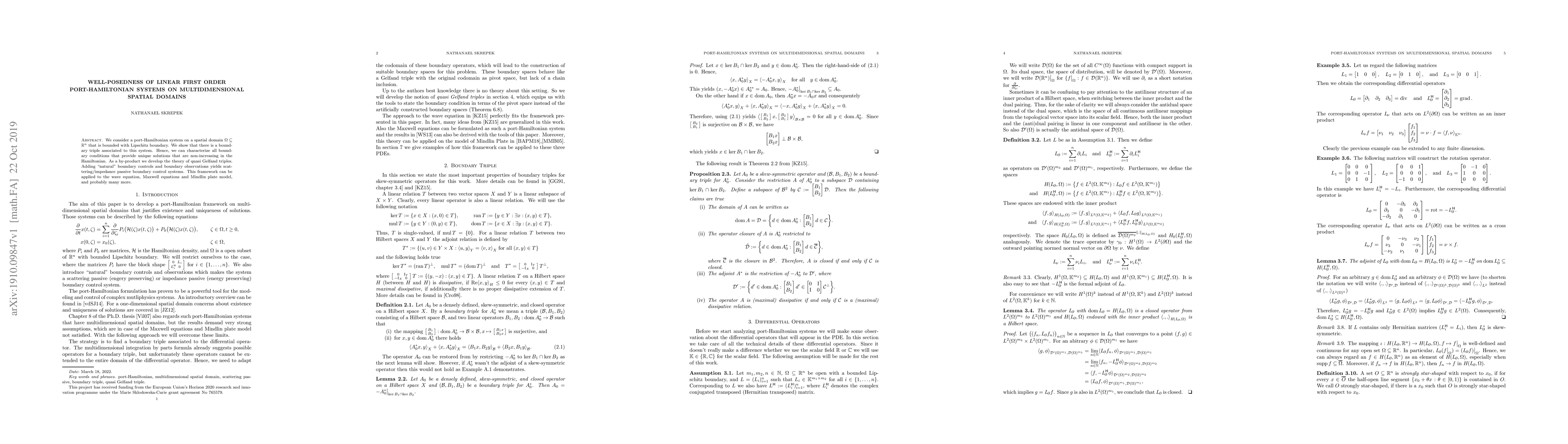 Thumbnail for Well-posedness of linear first order Port-Hamiltonian Systems on
  multidimensional spatial domains