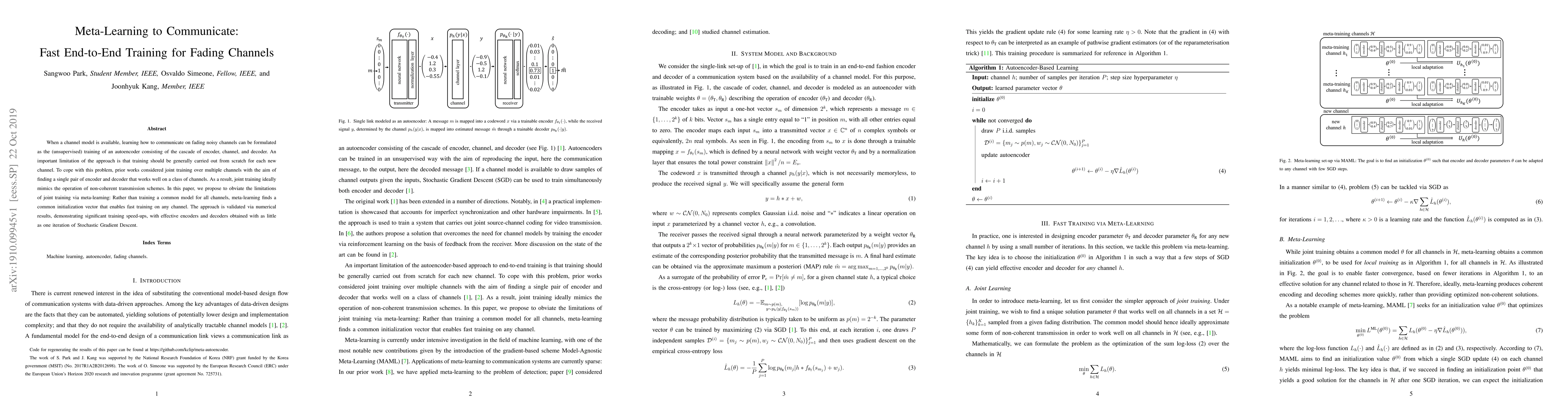 Thumbnail for Meta-Learning to Communicate: Fast End-to-End Training for Fading
  Channels
