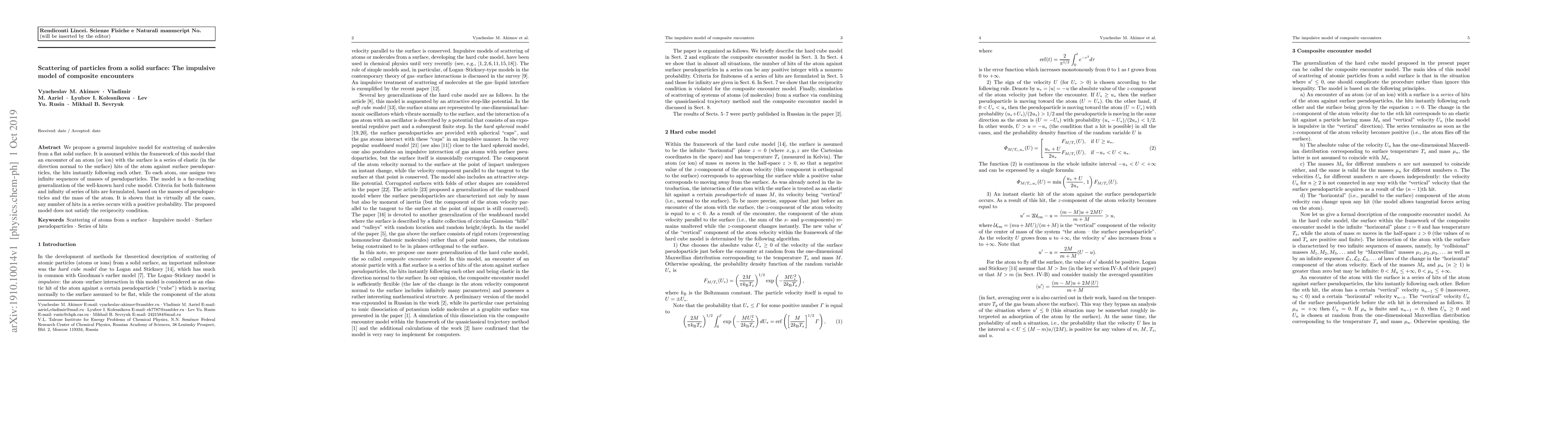 Thumbnail for Scattering of particles from a solid surface: The impulsive model of
  composite encounters