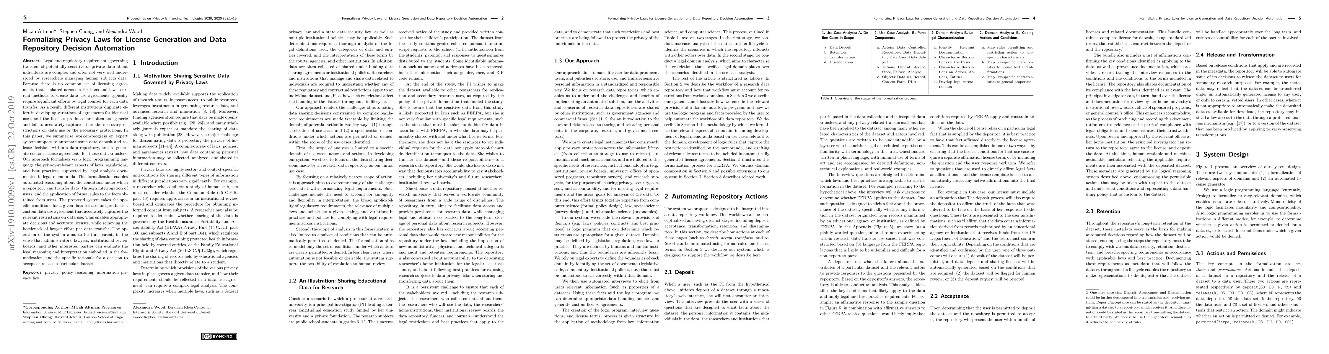 Thumbnail for Formalizing Privacy Laws for License Generation and Data Repository
  Decision Automation