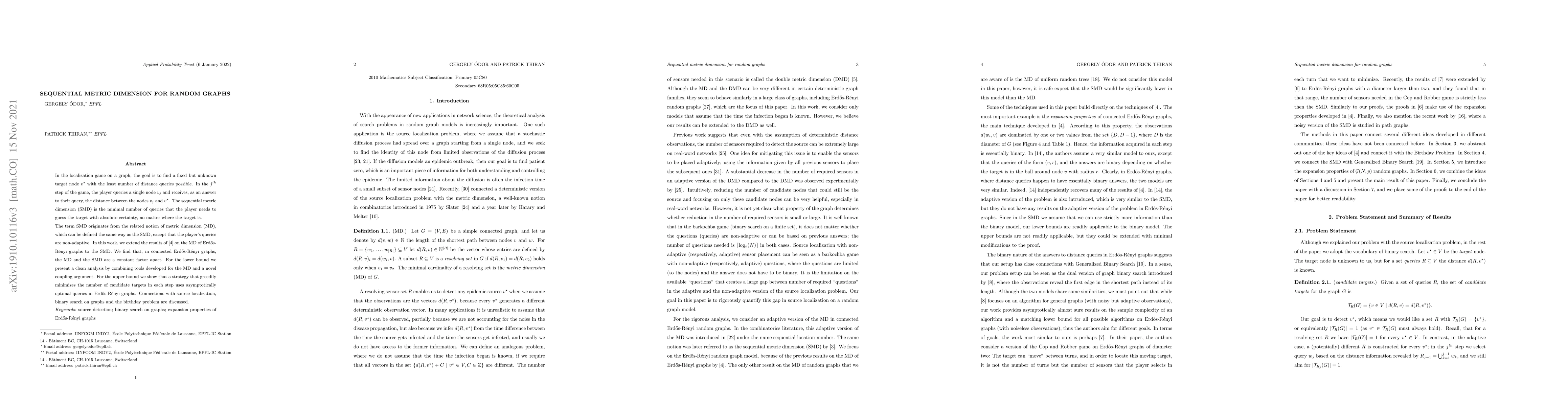 Thumbnail for Sequential metric dimension for random graphs