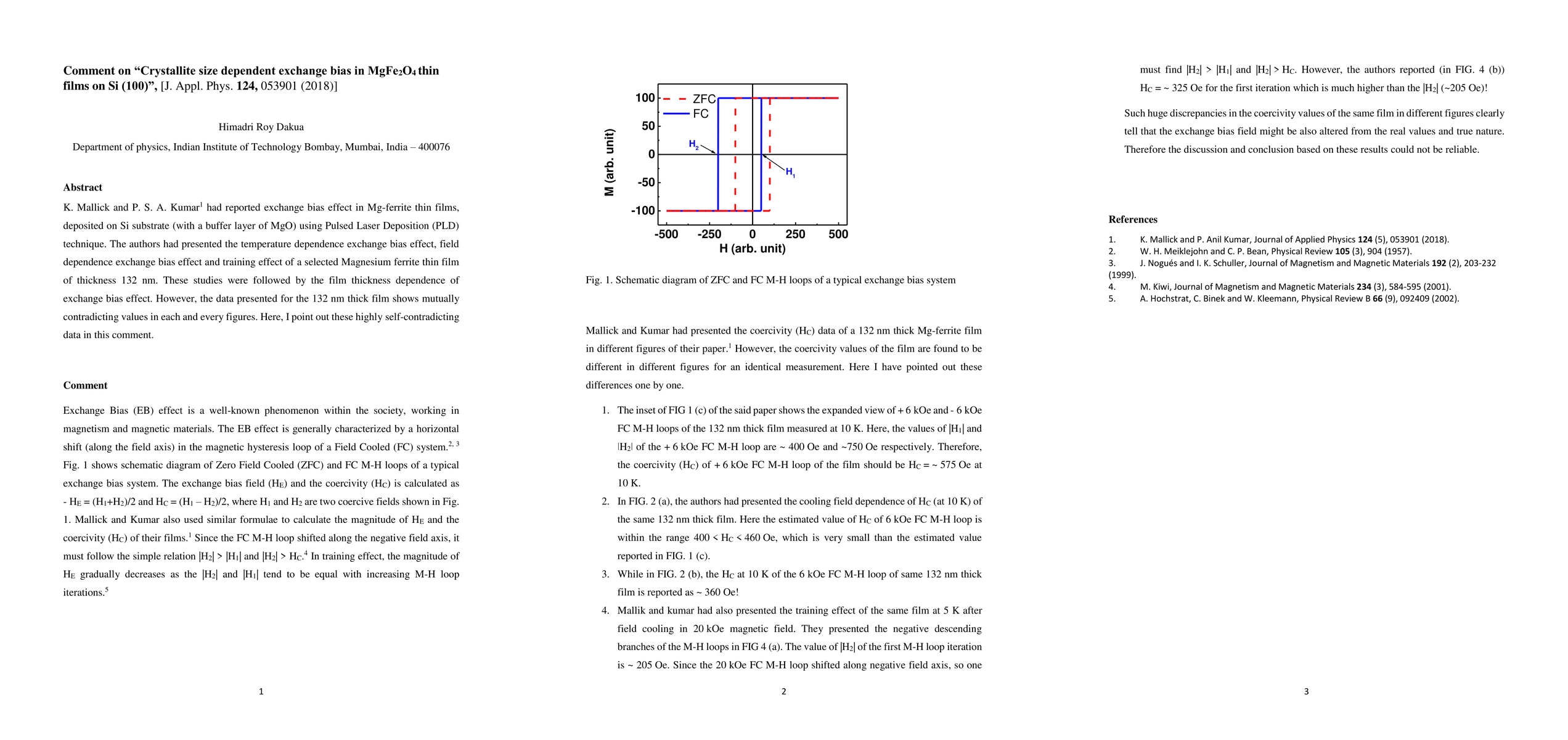 Thumbnail for Comment on Crystallite size dependent exchange bias in MgFe2O4 thin
  films on Si (100), Journal of Applied Physics, volume 124, page 053901, 2018