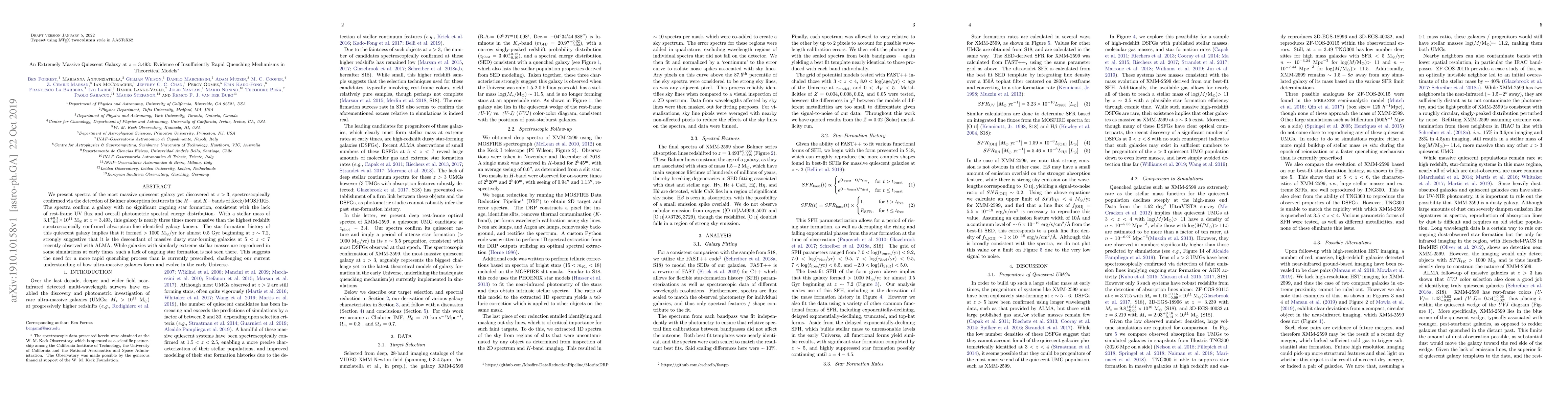Thumbnail for An Extremely Massive Quiescent Galaxy at $z=3.493$: Evidence of
  Insufficiently Rapid Quenching Mechanisms in Theoretical Models