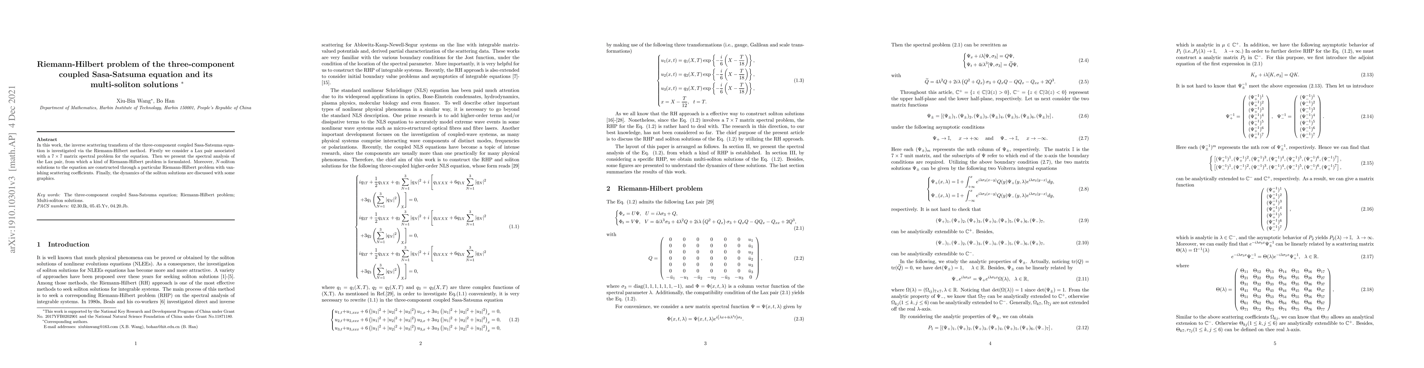 Thumbnail for Riemann-Hilbert problem of the three-component coupled Sasa-Satsuma
  equation and its multi-soliton solutions